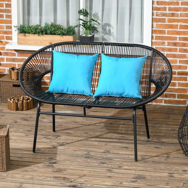 Outsunny Bancă de grădină cu 2 locuri din metal și sfoară din rășină cu 2 perne - dim. 132L x 72l x 83Î cm - negru | Aosom Romania