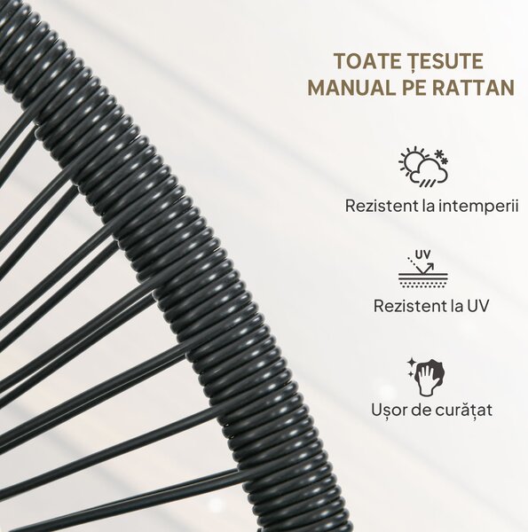 Outsunny Bancă de grădină cu 2 locuri din metal și sfoară din rășină cu 2 perne - dim. 132L x 72l x 83Î cm - negru | Aosom Romania
