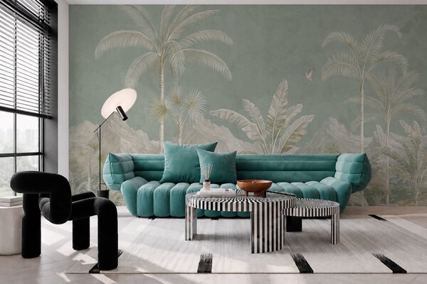 Tapet Peisaj tropical în nuanțe delicate de verde, Fototapet Natură, w05819 : Uwalls.ro