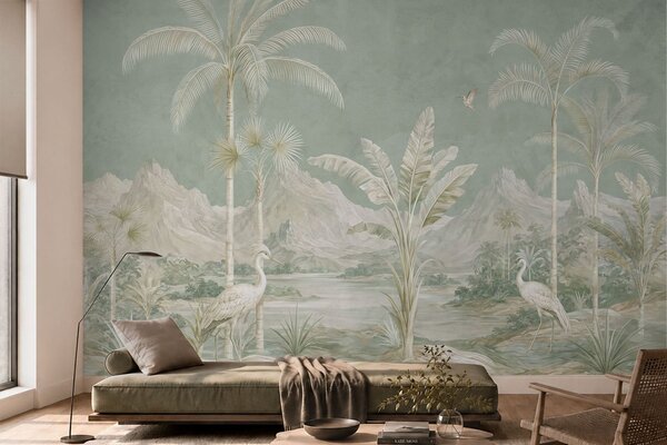 Tapet Peisaj tropical în nuanțe delicate de verde, Fototapet Natură, w05819 : Uwalls.ro