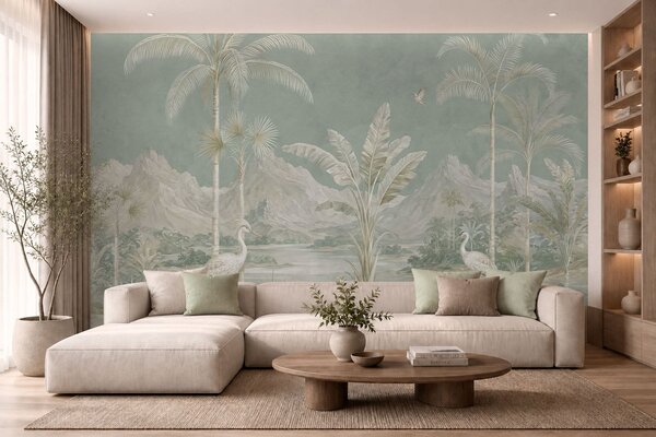 Tapet Peisaj tropical în nuanțe delicate de verde, Fototapet Natură, w05819 : Uwalls.ro