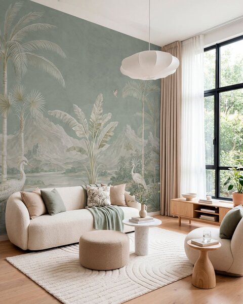 Tapet Peisaj tropical în nuanțe delicate de verde, Fototapet Natură, w05819 : Uwalls.ro