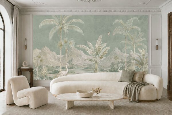 Tapet Peisaj tropical în nuanțe delicate de verde, Fototapet Natură, w05819 : Uwalls.ro