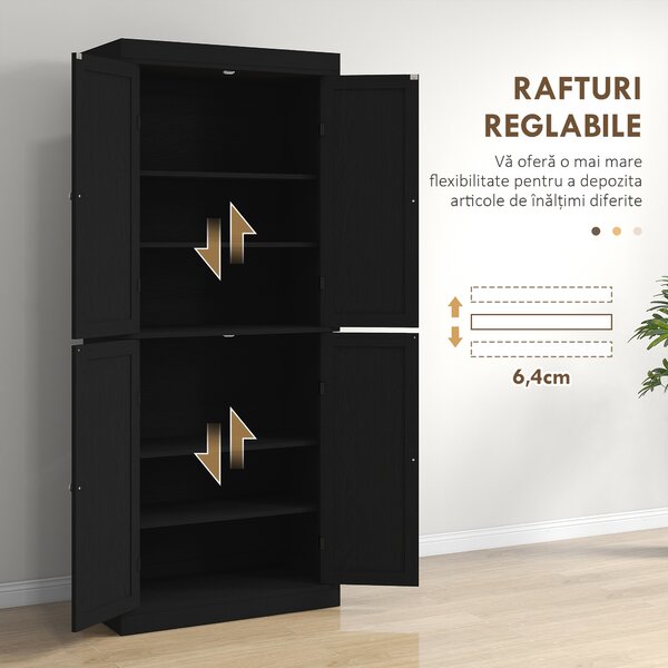 HOMCOM Dulap Înalt de Bucătărie cu 6 Rafturi și 2 Uși, Dulap cu Rafturi Reglabile din Lemn, 76x40,5x184 cm, Alb | Aosom Romania