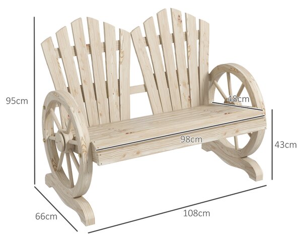 Outsunny Bancă de Grădină pentru 2 Persoane cu Mânere în Formă de Roată, Bancă de Exterior din Lemn de Brad, pentru Terasă și Curte, 108x66x95 cm, Finisaj Lemn Natural | Aosom Romania