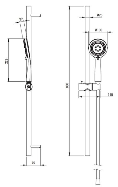 Deante Arnika, coloană de duș 800 mm cu cap manual cu 3 funcții, negru mat, DEA-NQA_N51K