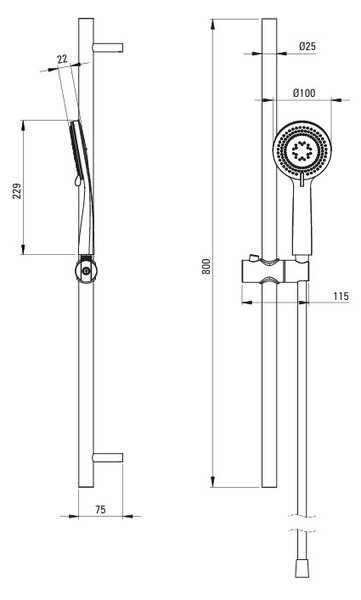 Deante Arnika, coloana de dus 800 mm cu cap manual cu 3 functii, otel, DEA-NQA_F51K