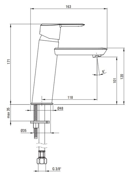 Deante Arnika, baterie chiuveta h-171, auriu mat, DEA-BQA_R20M