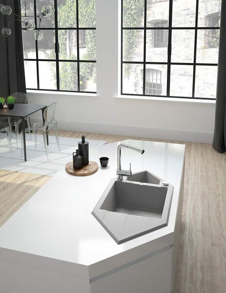 Deante Hexon, chiuvetă granit cu 1,5 camere 995x500x204 mm, gri metalic, DEA-ZQP_S653