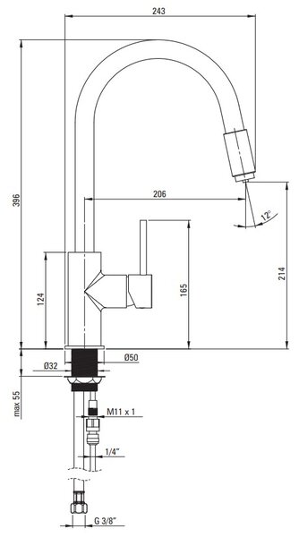Deante Aster, baterie de bucătărie cu racord pentru filtru de apă, negru mat, DEA-BCA_N64M