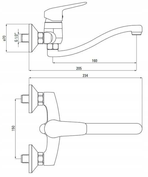 Deante Boro, robinet de lavoar montat pe perete 150 mm, negru, BMO_N50M