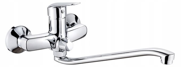 Deante Boro, baterie lavoar montată pe perete 150 mm cu braț extins și racord de duș, crom, BMO_056M