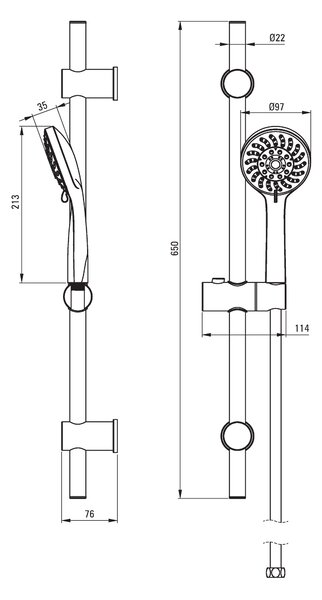 Deante Avis, coloană de duș 65 cm cu cap manual cu 5 funcții și furtun de duș 150 cm, crom, NGV_051K