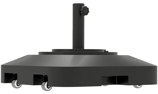 Outsunny Bază pentru Umbrelă cu Roți și 2 Frâne, Bază Reumplibilă din HDPE pentru Umbrelă cu Nisip 25 kg sau Apă 19 kg, pentru Stâlpi de Ø38/48 mm, 48x48x32,5 cm, Negru | Aosom Romania