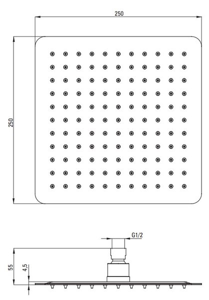 Deante Cascada, cap de dus inox 250x250 mm, auriu lucios, DEA-NAC_Z02K