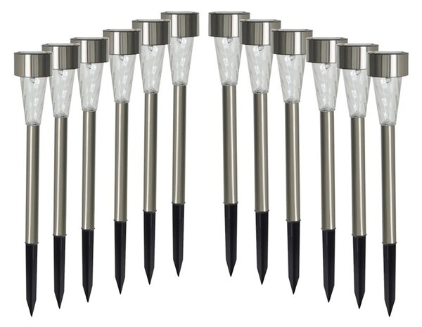 Set 12 stalpisori solari LED, diametru 4.5cm, inox