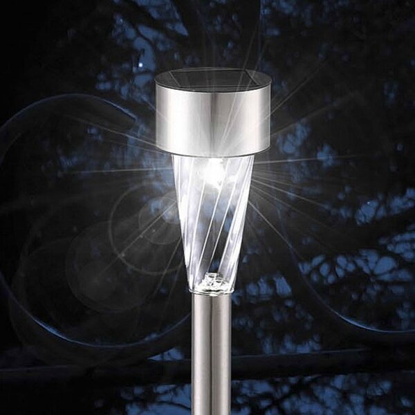 Set 12 stalpisori solari LED, diametru 4.5cm, inox
