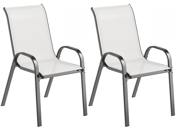 Outsunny Set de 2 Scaune de Exterior pentru Masă, Scaune Stivuibile cu Spătar Înalt, Șezut din Plasă Respirabilă pentru Grădină, Terasă, Gri Deschis | Aosom Romania