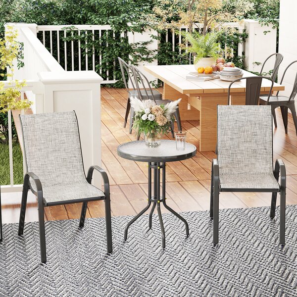 Outsunny Set Mobilier de Grădină din 3 Piese cu Scaune Suprapozabile și Masă din Sticlă, 54x71x93 cm, Gri Închis | Aosom Romania