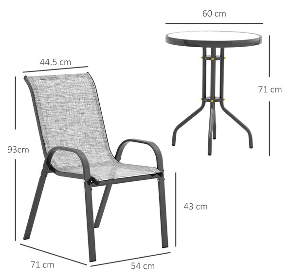Outsunny Set Mobilier de Grădină din 3 Piese cu Scaune Suprapozabile și Masă din Sticlă, 54x71x93 cm, Gri Închis | Aosom Romania