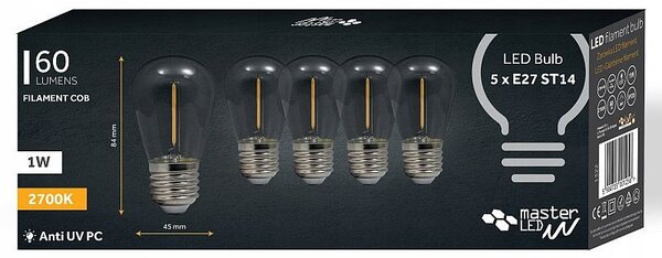 Bec LED COB, pentru ghirlande luminoase, E27, alb cald, 1W, 60 lm, set 5 bucati