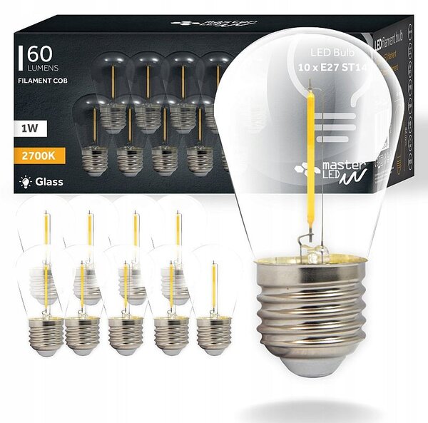 Bec LED, iluminare ghirlanda, E27, filament COB, alb cald, 1W, 60 lm, set 10 bucati