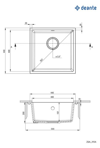Deante Corda, chiuveta cu 1 camera 440x440x200mm, alb mat, DEA-ZQA_A10A
