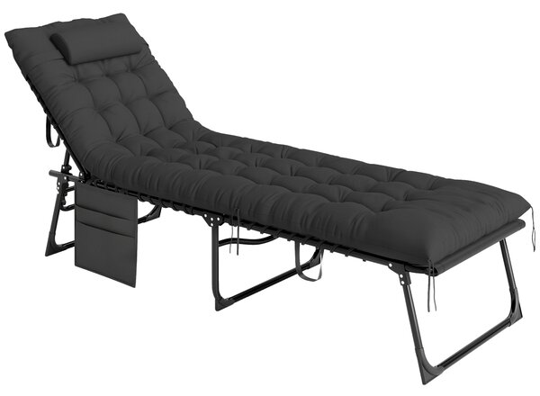 Outsunny Șezlong Pliabil, Spătar Reglabil în 5 Trepte, Pernă, Tapițerie, până la 120 kg, Oțel, Gri Deschis, 58 x 189 x 32,5 cm | Aosom Romania