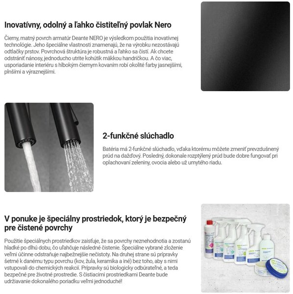 Deante Corda, baterie de chiuvetă înaltă cu braț și spray din silicon, negru mat, DEA-BRC_N72M