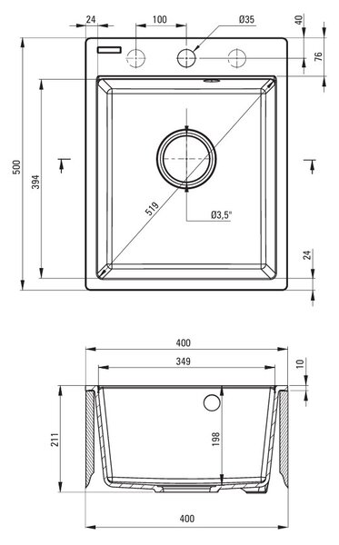 Deante Corio, chiuveta granit cu 1 camera 400x500x211mm, gri metalic, DEA-ZRC_S103