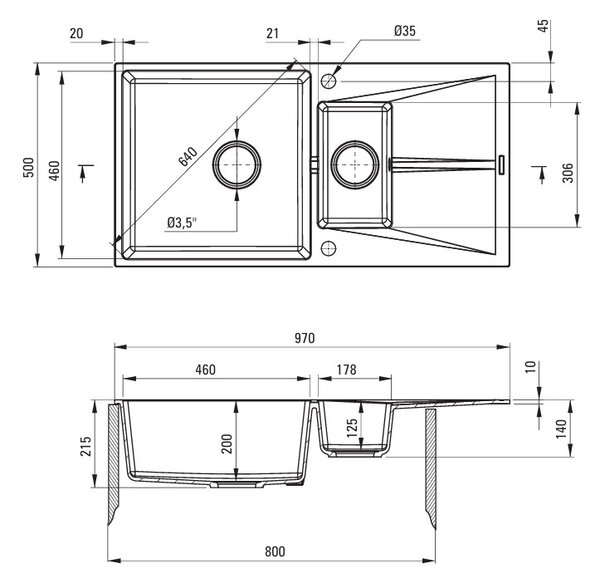 Deante Corio, chiuvetă granit cu 1,5 camere 970x500x215mm, gri metalic, DEA-ZRC_S513