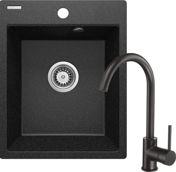 Deante Corio, chiuveta granit cu 1 camera 500x400x211mm + robinet chiuveta negru, grafit, DEA-ZRCB2103