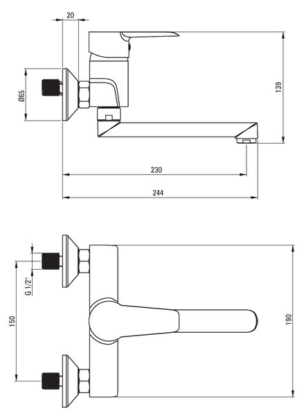 Deante Corio, baterie pentru chiuveta montata pe perete 150mm, crom, BFC_050M