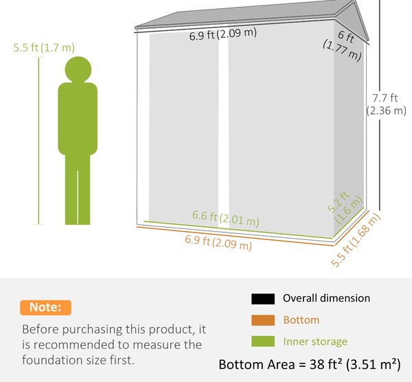 Outsunny Depozit de Grădină Înalt de 3.51m² din Oțel Galvanizat cu Guri de Ventilație, Căsuță de Grădină cu Ușă Blocabilă, Acoperiș Înclinat, Mănuși, Depozit pentru Unelte, 209x177x236 cm, Argintiu Gri | Aosom Romania