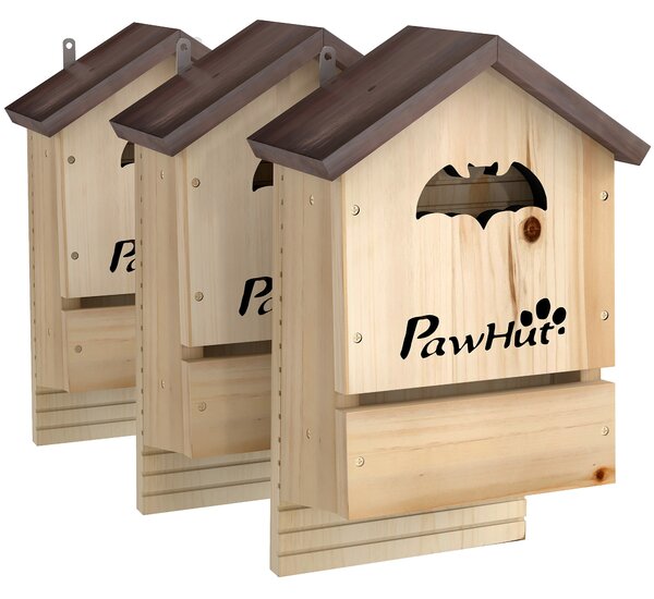PawHut Set de 3 Căsuțe pentru Lilieci din Lemn de Brad, Adăpost pentru Lilieci pentru Grădină și Exterior, Ușor de Montat, 21.5x11.5x34 cm | Aosom Romania