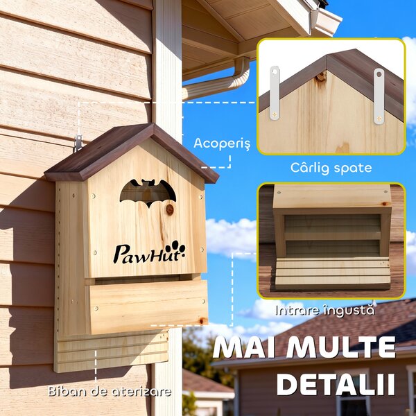 PawHut Set de 3 Căsuțe pentru Lilieci din Lemn de Brad, Adăpost pentru Lilieci pentru Grădină și Exterior, Ușor de Montat, 21.5x11.5x34 cm | Aosom Romania