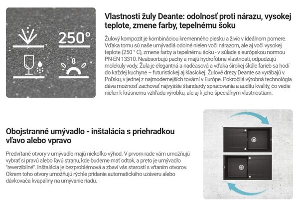 Deante Corrio, chiuveta granit cu 1 camera 670x440x175 mm si robinet chiuveta cu dozator de detergent, grafit, DEA-ZRCC2113