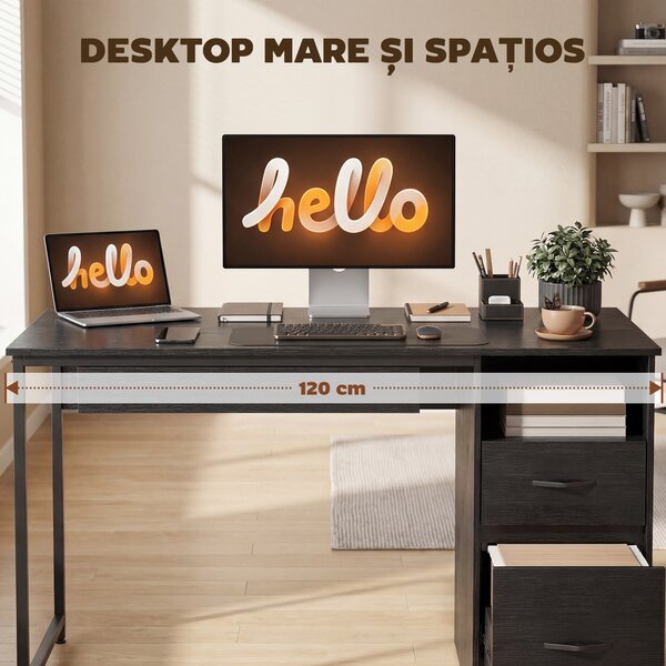 HOMCOM Birou Gaming Industrial, 120x52,3cm Stație Gaming cu Suport Tastatură, Compartiment Deschis și Sertare pentru Documente Format A4 Letter Legal, Masă Computer pentru Birou Acasă, Negru | Aosom Romania