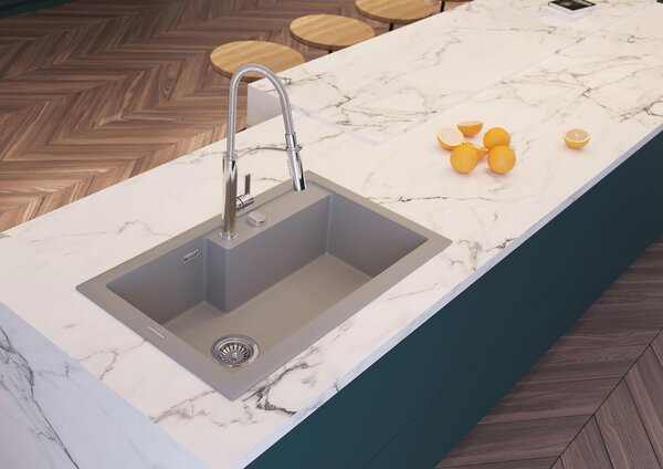 Deante Eridan, chiuveta blat granit 800x500x214 mm, 3,5" + sifon compact, 1 camera, antracit metalic, ZQE_T10B