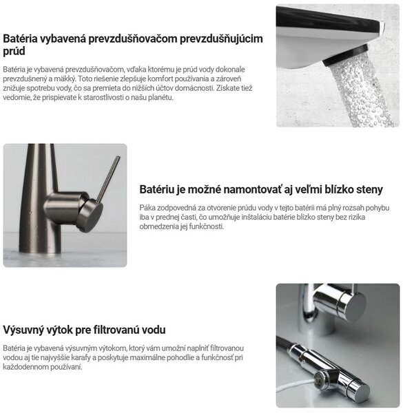 Deante Eridan, baterie pentru chiuveta inalta cu gura de scurgere pentru apa filtrata h-333, negru mat, DEA-BRE_N75M