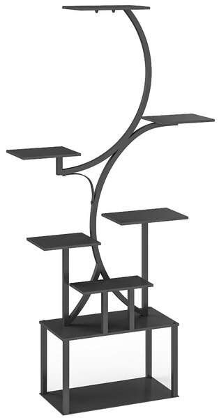Outsunny Suport pentru Plante cu 8 Rafturi în Formă de S, Suport Ghivece Metalic pentru Interior și Exterior, pentru Grădină, Balcon, Terasă, Cameră de Zi, 74x26x158,5 cm, Negru | Aosom Romania
