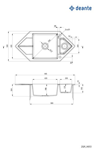 Deante Hexon, chiuvetă granit cu 1,5 camere 995x500x204 mm, alb mat, DEA-ZQP_A653