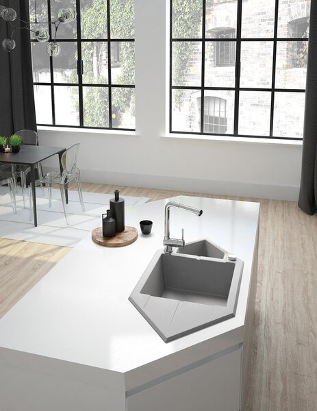 Deante Hexon, chiuvetă granit cu 1,5 camere 995x500x204 mm, alb mat, DEA-ZQP_A653