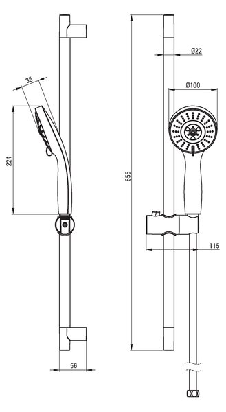 Deante Floks, coloana de dus 65 cm cu cap manual cu 3 functii si furtun de dus 150 cm, crom, NGF_051K