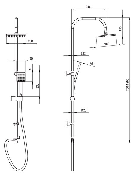 Deante Floks, coloana de dus cu manual 1 functie si cap de ploaie, crom, NAC_01FK