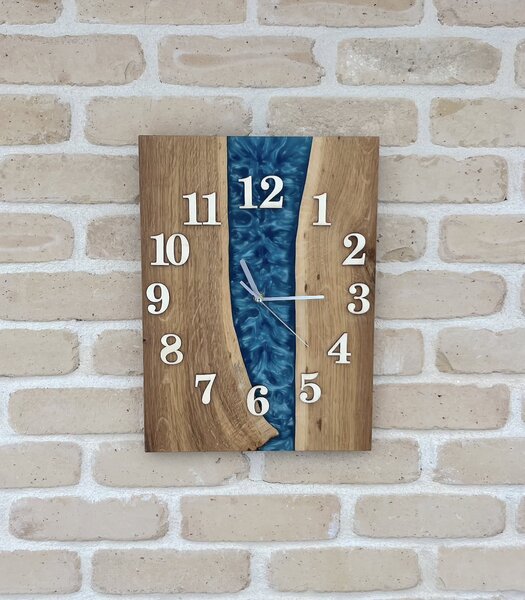 Ceas de perete premium "Deep Ocean" din stejar - 40x30cm