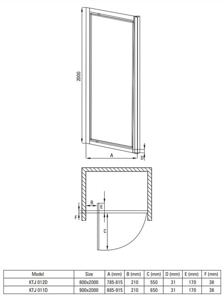 Deante Jasmin Plus, usa de dus cu 1 canat 80x200 cm, sticla transparenta 5 mm, profil cromat, DEA-KTJ_012D