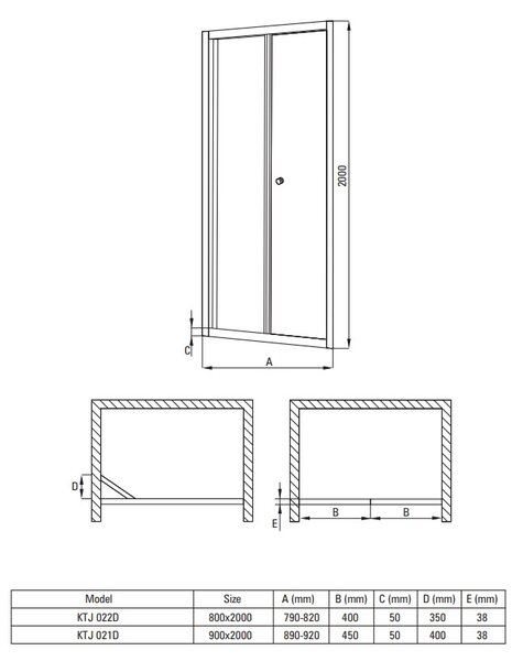 Deante Jasmin Plus, usa de dus plianta 80x200 cm, sticla transparenta 5 mm, profil cromat, DEA-KTJ_022D