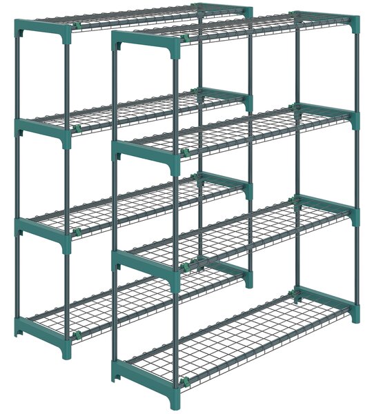 Outsunny Raft pentru Plante pe 4 Niveluri, Set de 2 Suporturi pentru Plante, din Oțel cu Catarame pentru Montaj Ușor, Expunere Ghivece Grădină și Balcon, 90x28x104 cm | Aosom Romania