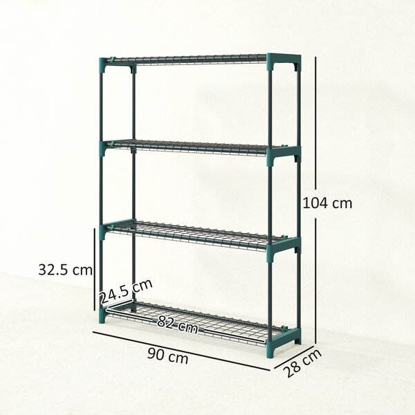 Outsunny Raft pentru Plante pe 4 Niveluri, Set de 2 Suporturi pentru Plante, din Oțel cu Catarame pentru Montaj Ușor, Expunere Ghivece Grădină și Balcon, 90x28x104 cm | Aosom Romania